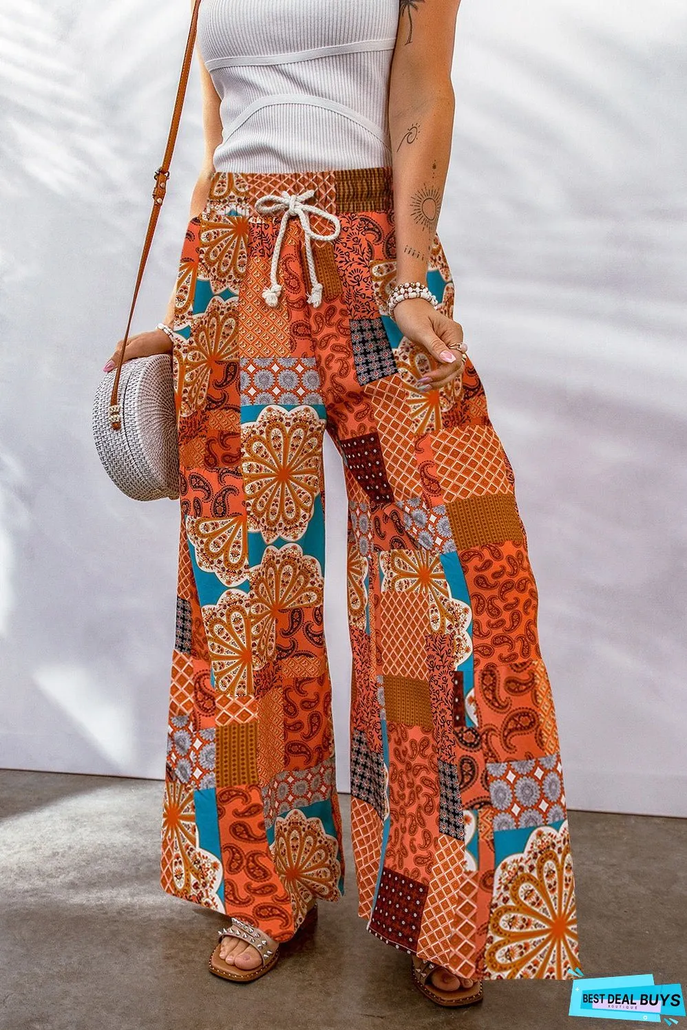 Boho Drawstring Wide Leg Pants
