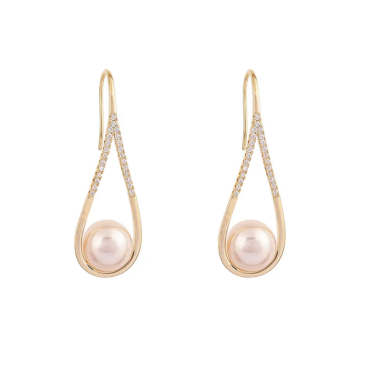 Zircon Long Pearl Drop Earrings