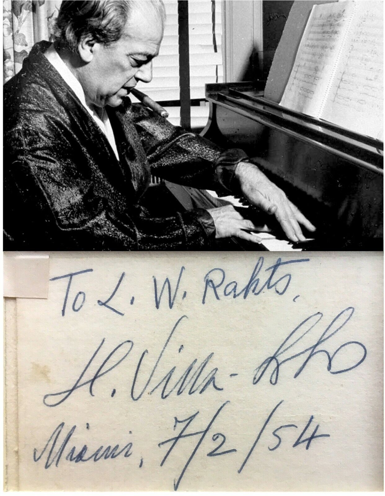 1954 Composer VILLA-LOBOS Brazil HAND SIGNED AUTOGRAPH + Photo Poster painting + Decorative MAT