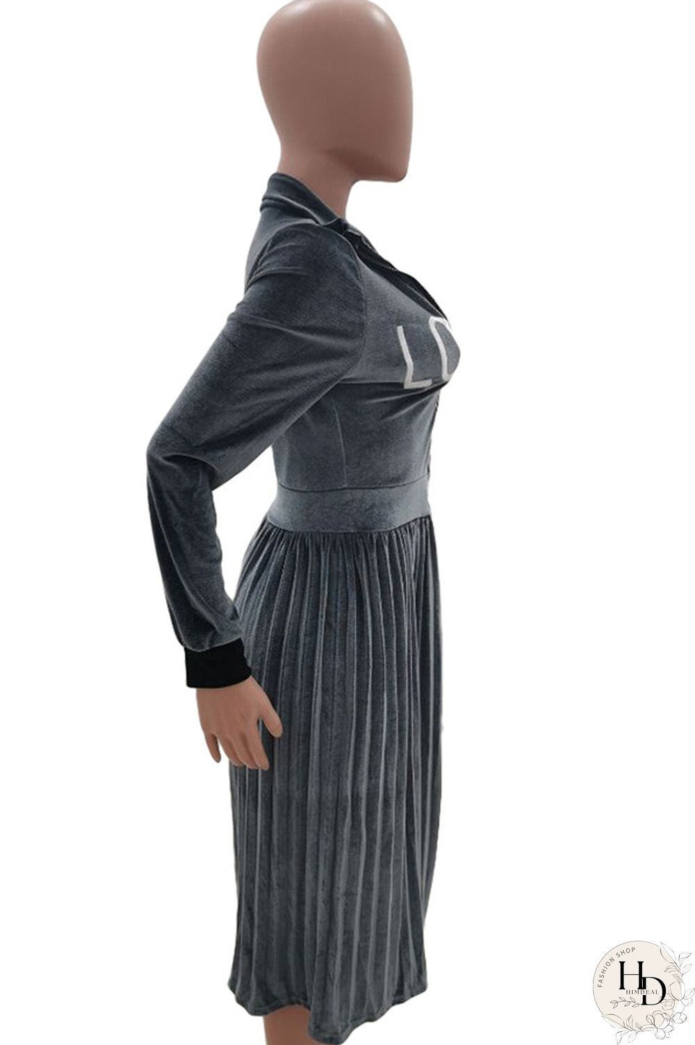 Army Green Sexy Cap Sleeve Long Sleeves Turndown Collar pleated Knee-Length Character Solid Long Sle