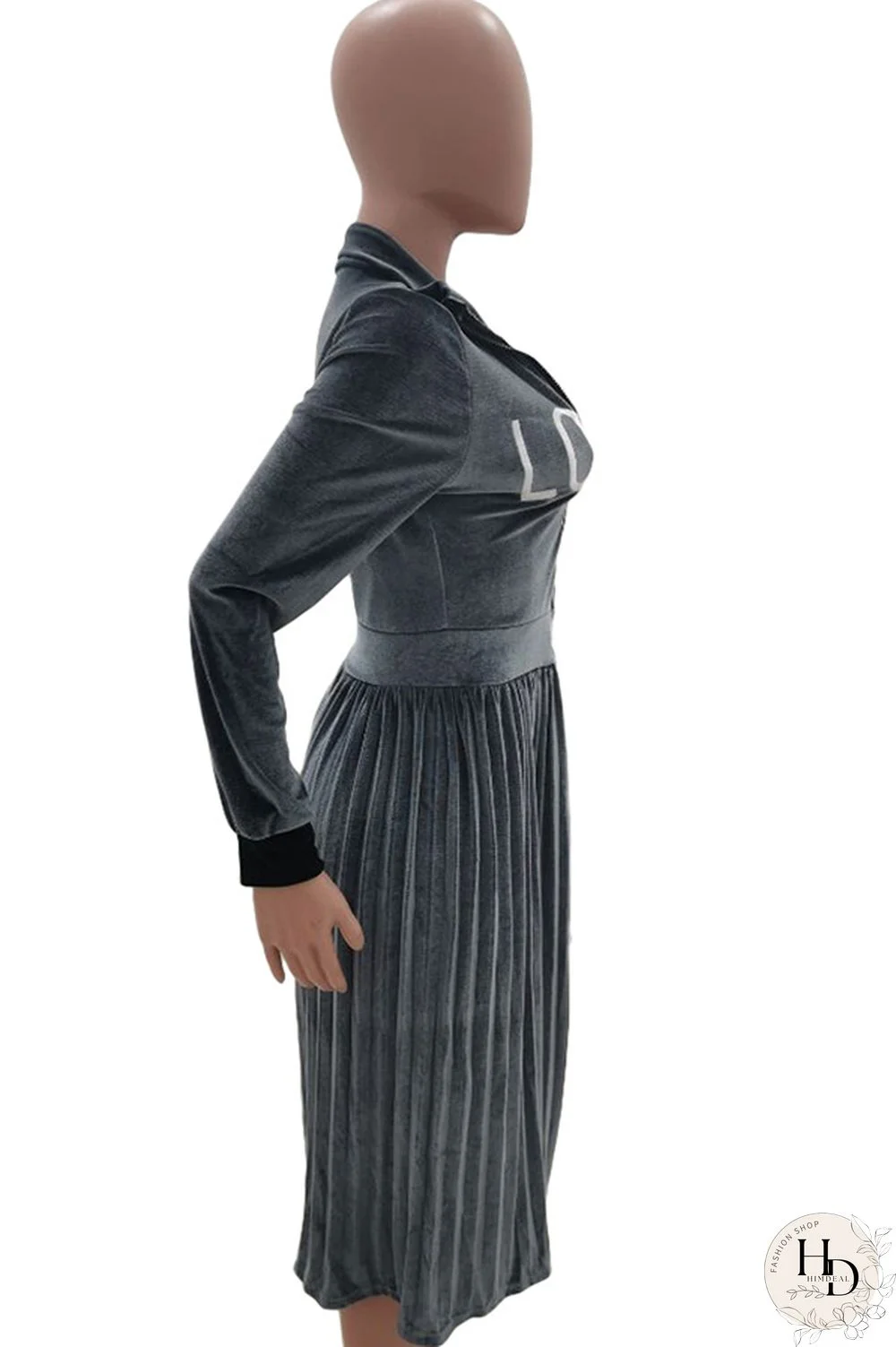 Army Green Sexy Cap Sleeve Long Sleeves Turndown Collar pleated Knee-Length Character Solid Long Sle