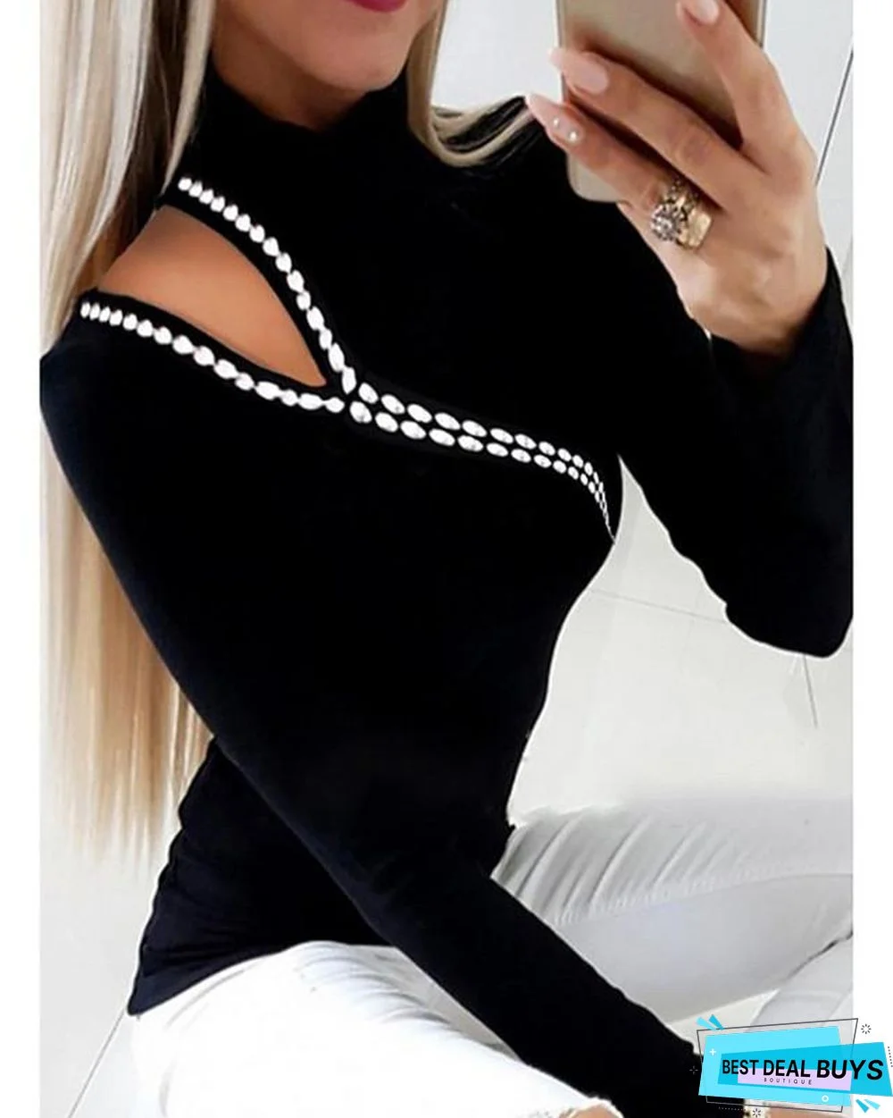 Women's Blouse Shirt Solid Colored Long Sleeve Round Neck Tops Slim Basic Top Black-0204807