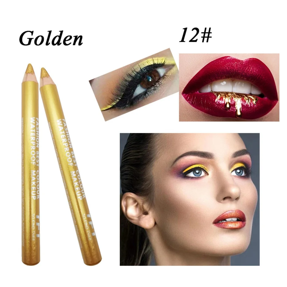1pc Eyeliner Pen Highlighter Waterproof Matte Eyeshadow Pencil Glitter EyeShadow Pen Cosmetic Glitter Eye Shadow with Sharpener