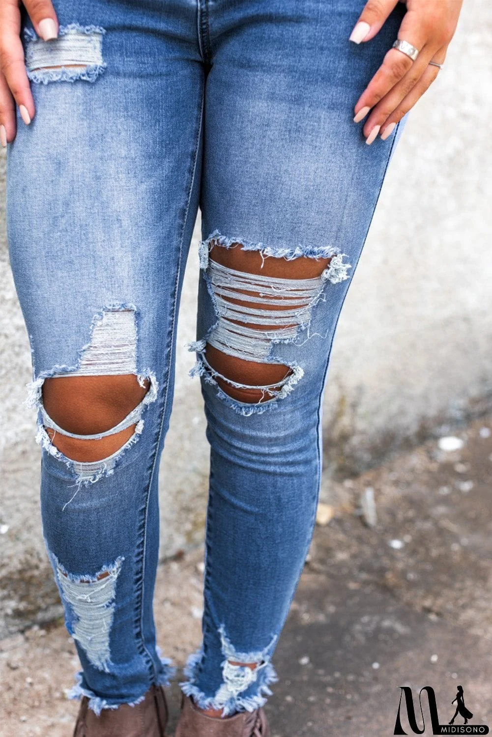 MidiSono - High Waist Distressed Skinny Jeans