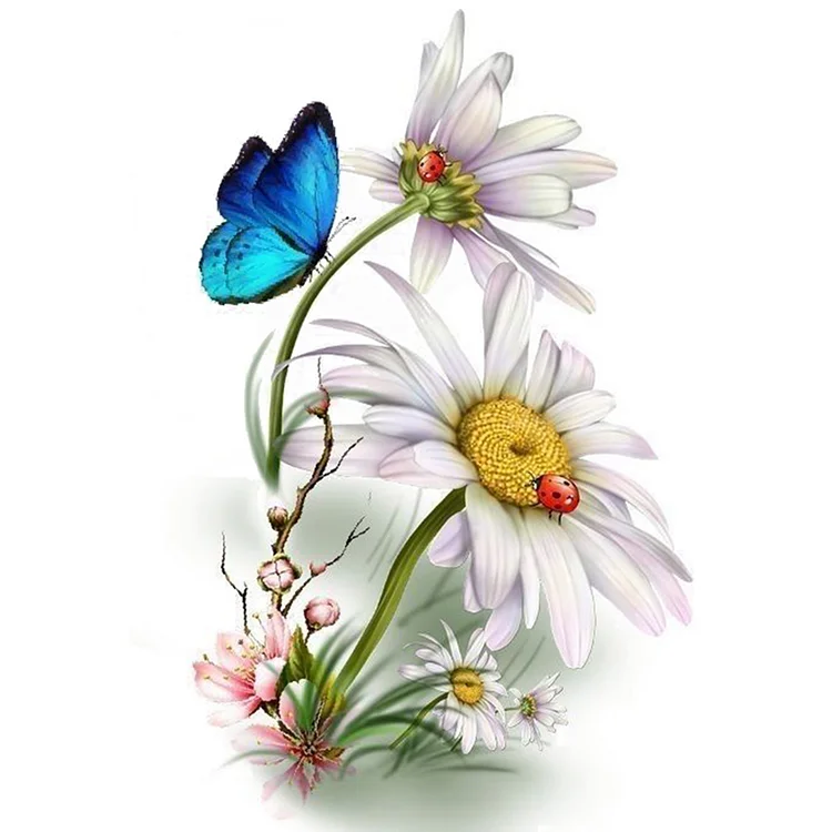 【Huacan Brand】Butterflies And Daisies 18CT Stamped Cross Stitch 30*35CM
