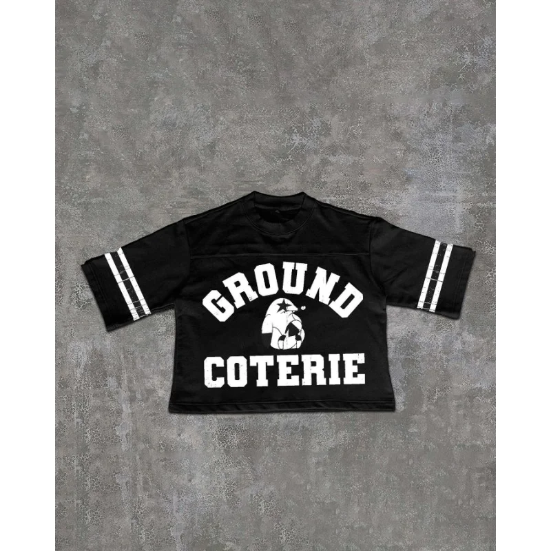 Aonga High street spliced striped letter print short-sleeved design oversized T-shirt men summer comfortable versatile sport y2k top aonga