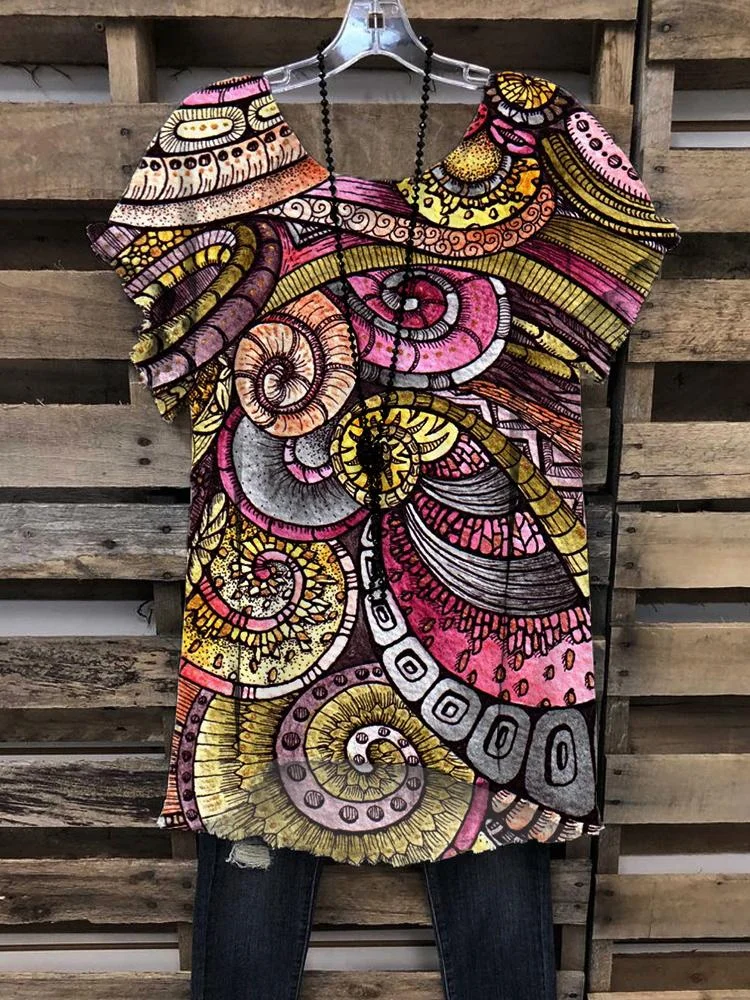 Women's New Spiral Art Style Printing Short-sleeved Round Neck T-shirt