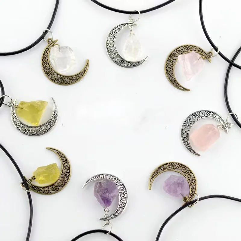 Healing Crystals Necklace Set Amethyst Rose Quartz Black Tourmaline Crystal Necklace