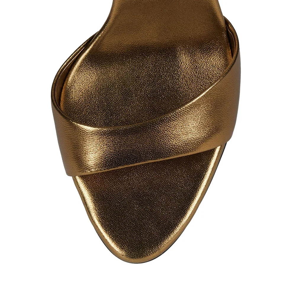 Stylish Metallic Open Round Toe Comfortable Mule Heels in Gold