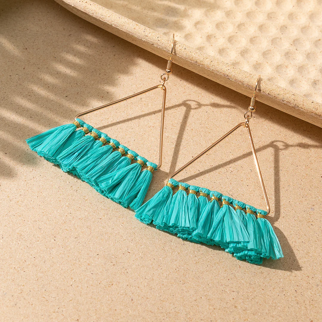 Women's Holiday Bohemian Style Raffia Braided Tassel Earrings