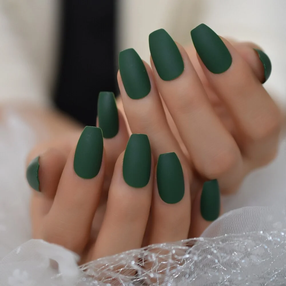 Chocolate Brown Fake Nails Matte Frost Full Nails Long Square Nail Art Decoration Tips with Glue Sticker in 10 sizes-Nail Inspo