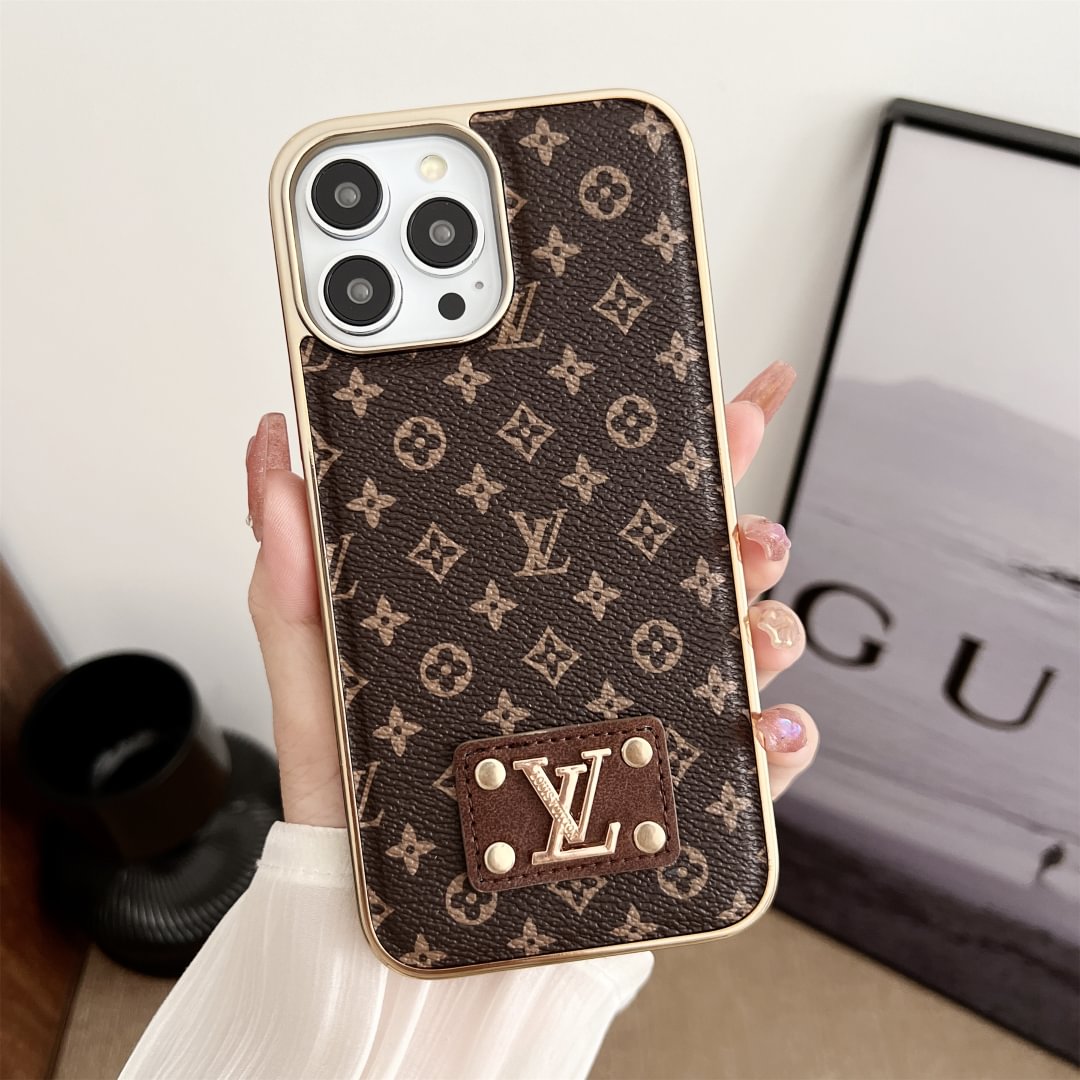 Louis Vuitton Luxury LV Electroplating Frame Monogram Canvas Leather Apple iPhone Case ProCaseMall