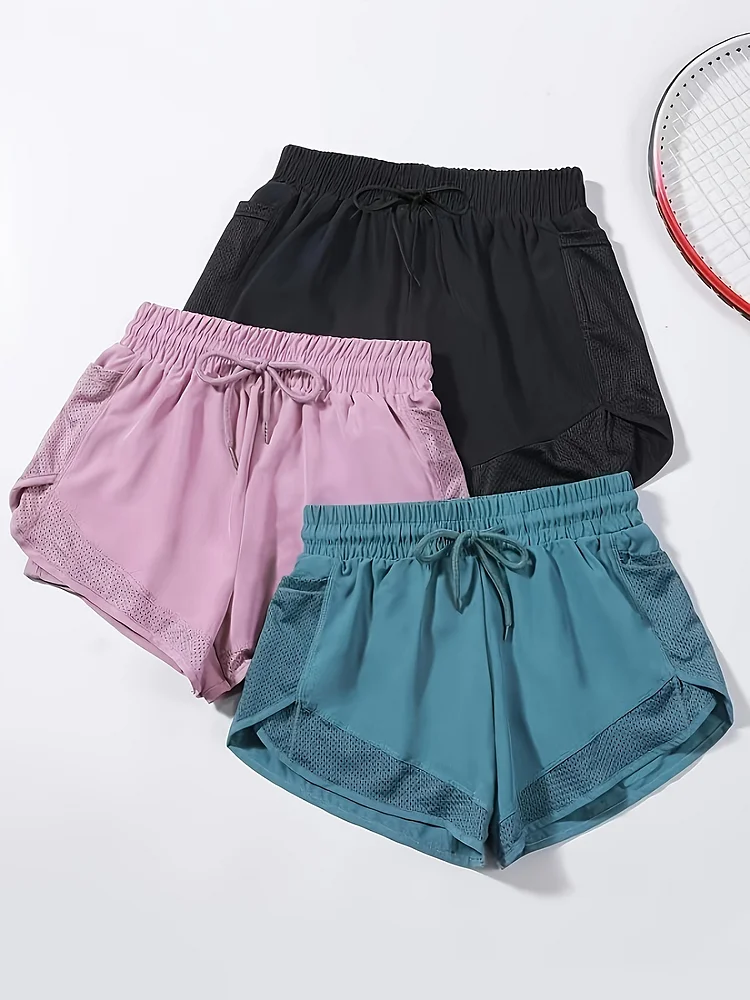 3pcs Women's Quick-Dry Shorts With Side Pockets - Breathable Mesh, Loose Fit And Pants, Outdoor Non-See-Through Short