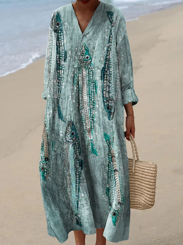 Women's Fish Pattern Art Print Cotton Dress