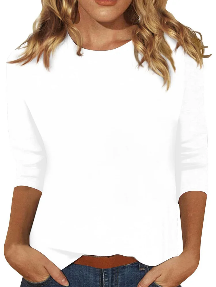 Basic Crew Neck Solid Color Long Sleeve Blouses