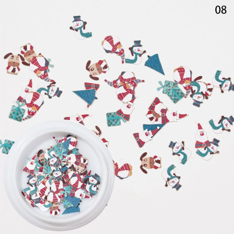 Christmas 3D Nail Decoration Accessories Snowman Santa Claus Elk Candy Snowflake Nail Wood Pulp Pieces DIY Nail Art Decoration