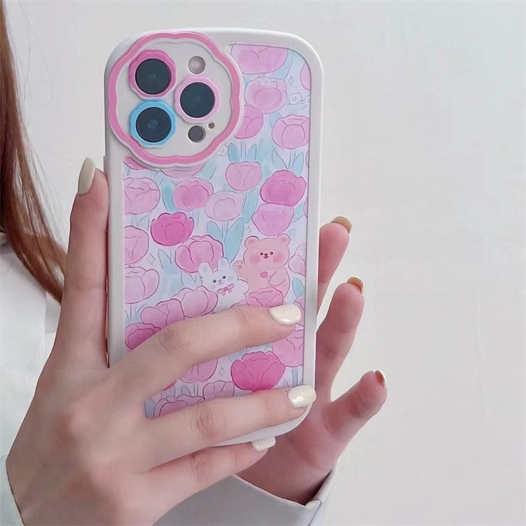 【清爽】iPhone ケース 多機種対応 耐久性 チューリップ いっぱい 全2色