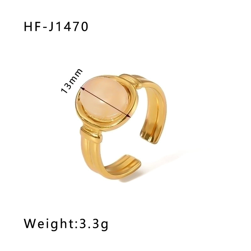 Stainless Steel 18K Gold Plated Basic Vintage Style Plating Inlay Round Natural Stone Open Rings