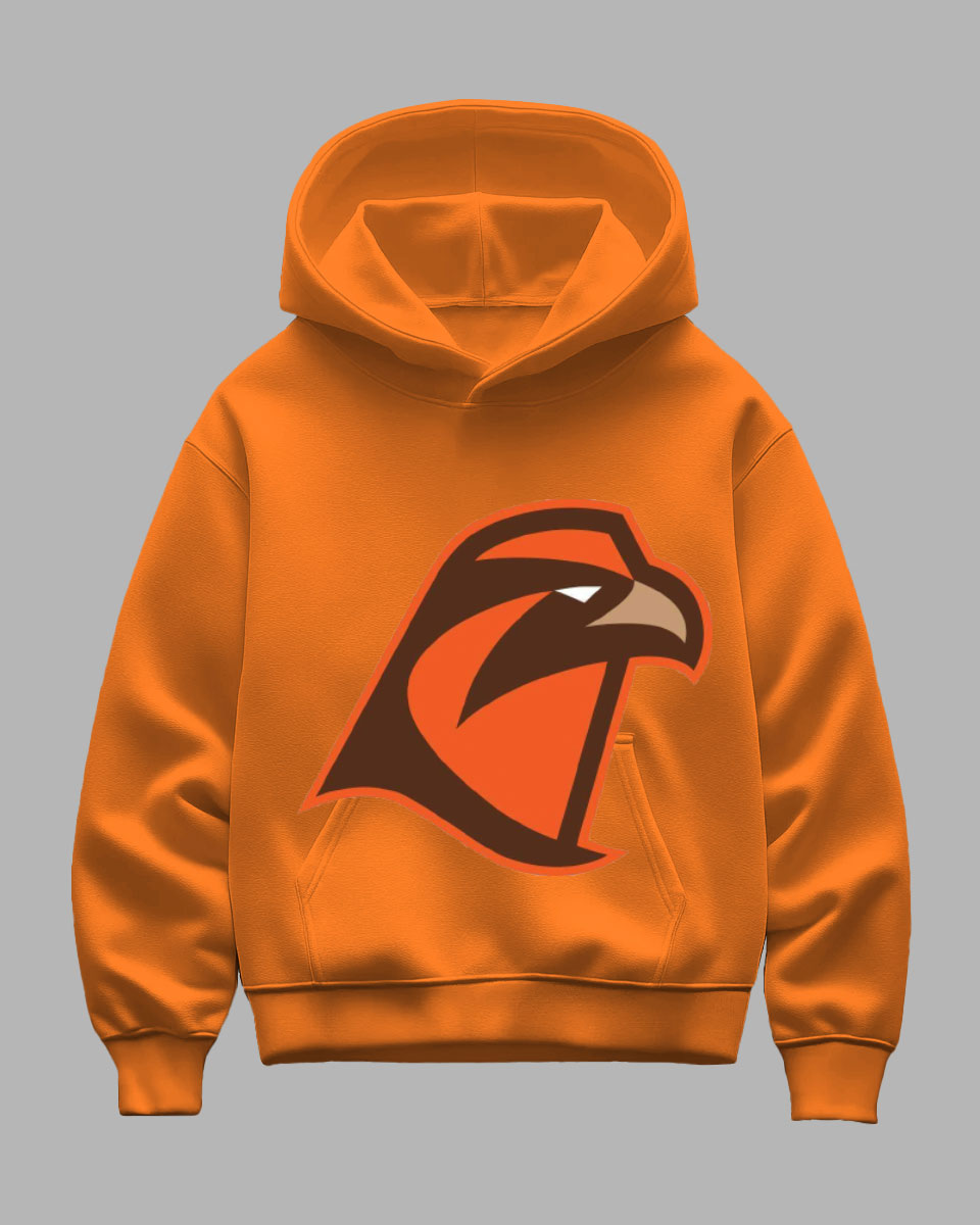 Big Men's Casual Orange Hoodie with Hawk Print