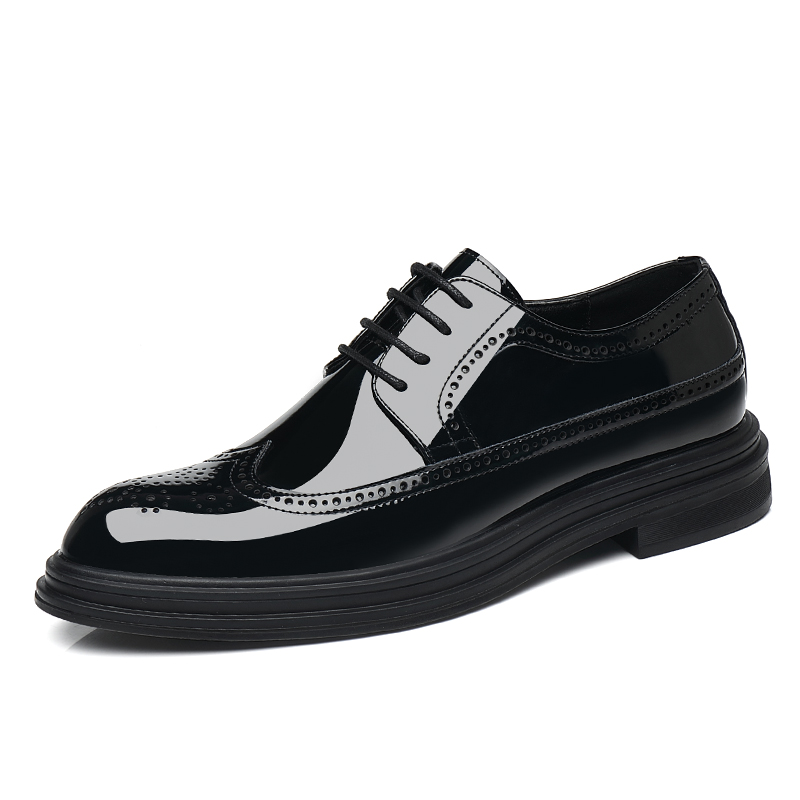 Gamechancemagic fall fashion Men Brogues Shoes Formal Dress Shoe Black Leather Shoes Men Lace Up Point Toe Business Casual Shoes for Men Wedding Party Office