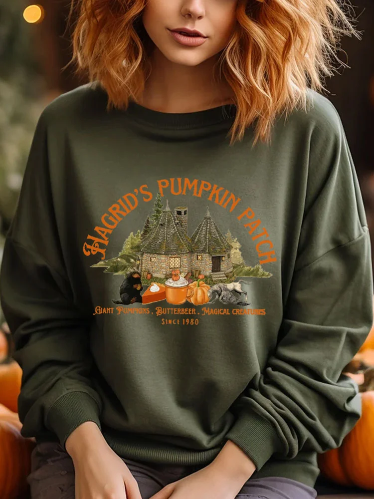 Women's Halloween Hagrid's Pumpkin Farm Print Sweatshirt