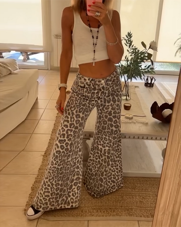 Tank Top and Leopard Print Pants Two-piece Set