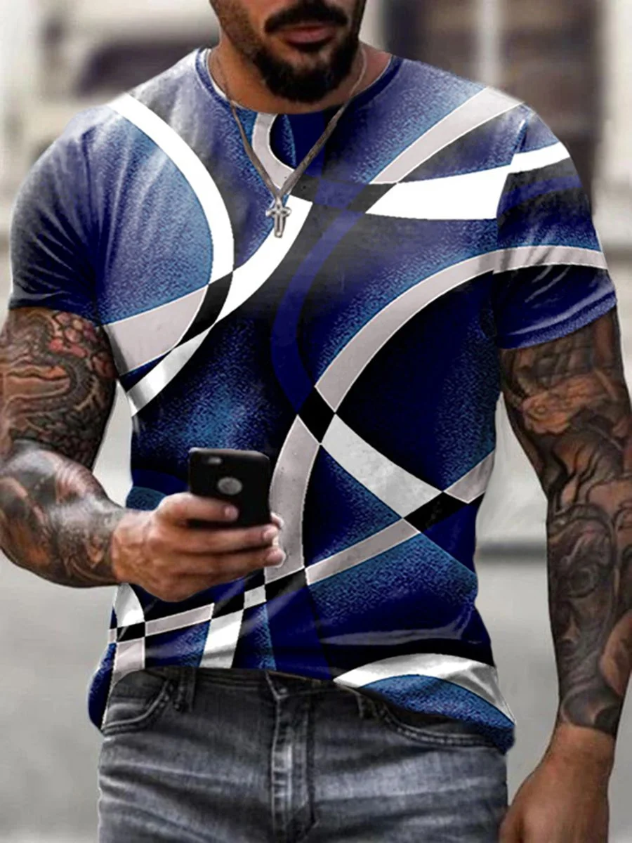 Men's Striped Round Neck Short Sleeve T-shirt