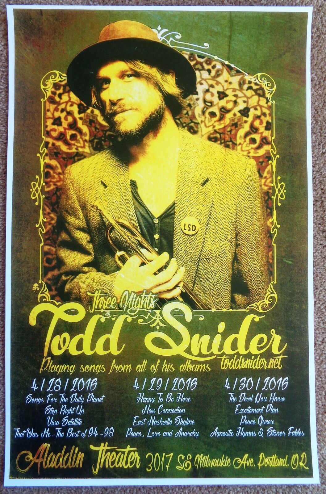 TODD SNIDER 2016 Gig POSTER Portland Oregon Concert