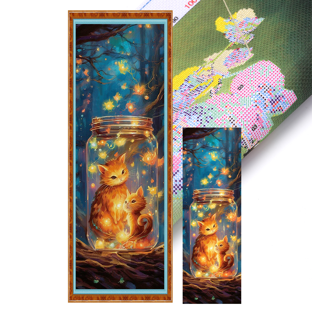 Cat In Bottle Full 11CT Pre-stamped Canvas(30*90cm) Cross Stitch
