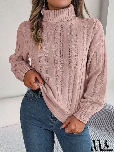 Cable-Knit Turtleneck Dropped Shoulder Sweater