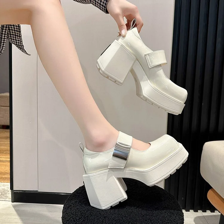 Yyvonne Heel Mary Jane Women's Shoes 2025 Spring And Summer New Square High Heel Single Shoes French Shallow Magic Sticker Small Leather Shoes
