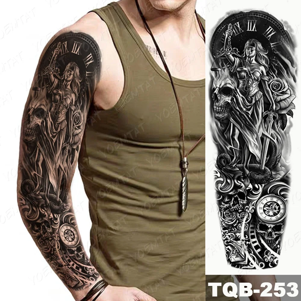 Men Full Arm Waterproof Temporary Tattoo Sticker Clock Rose Tiger Totem Transfer Body Art Fake Tatoo Cool sexy tato Woman