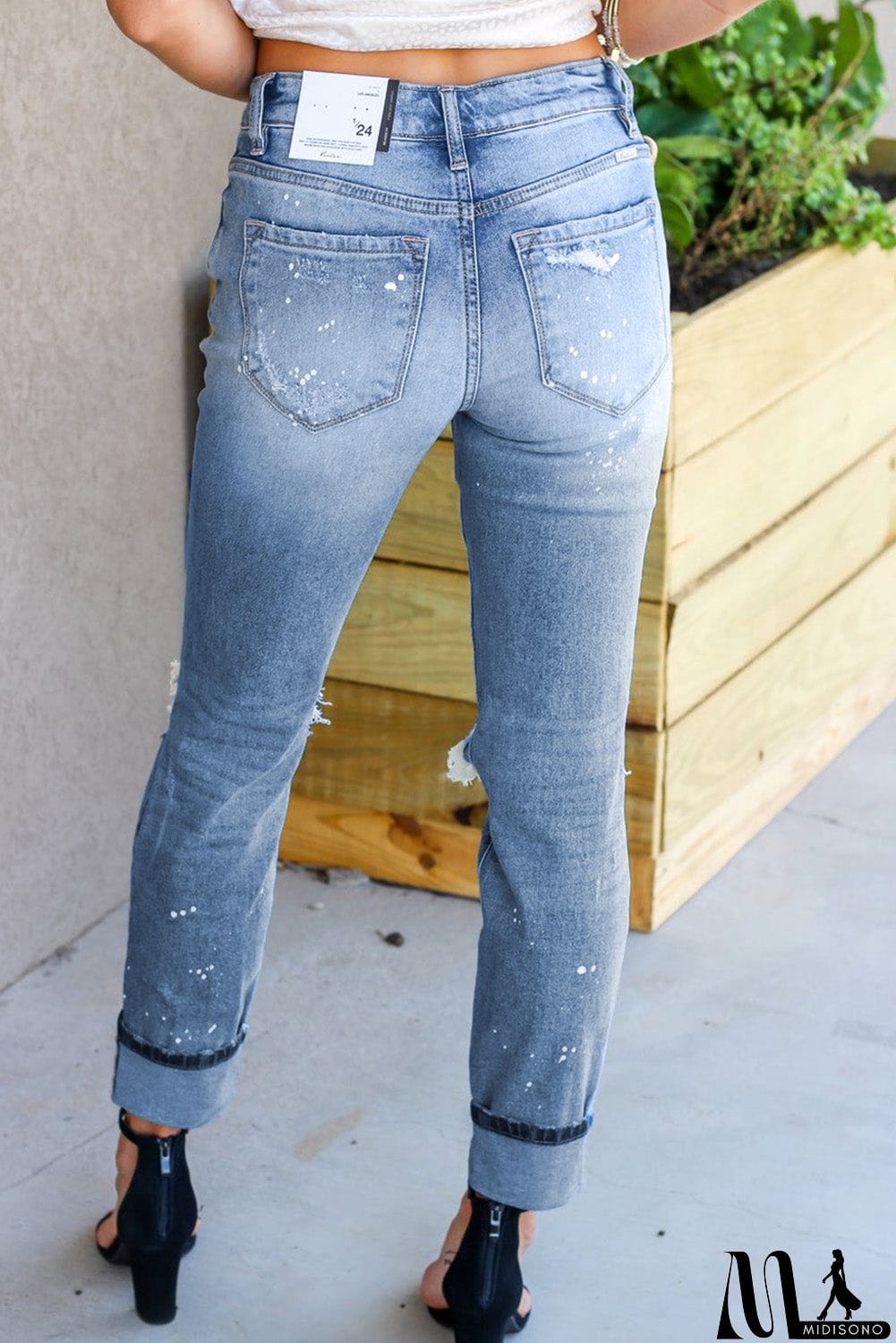 MidiSono - Light Blue Ripped Straight Leg Jeans