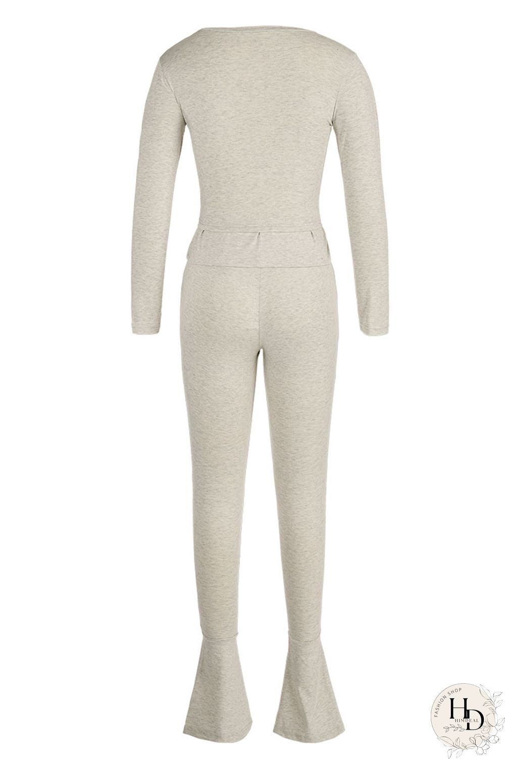 Light Gray Casual Solid Split Joint O Neck Long Sleeve Two Pieces