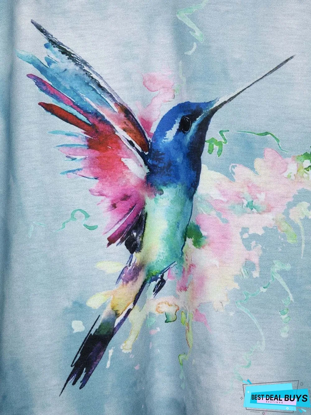 Bird Print V Neck Cotton-Blend Short Sleeve T-Shirts