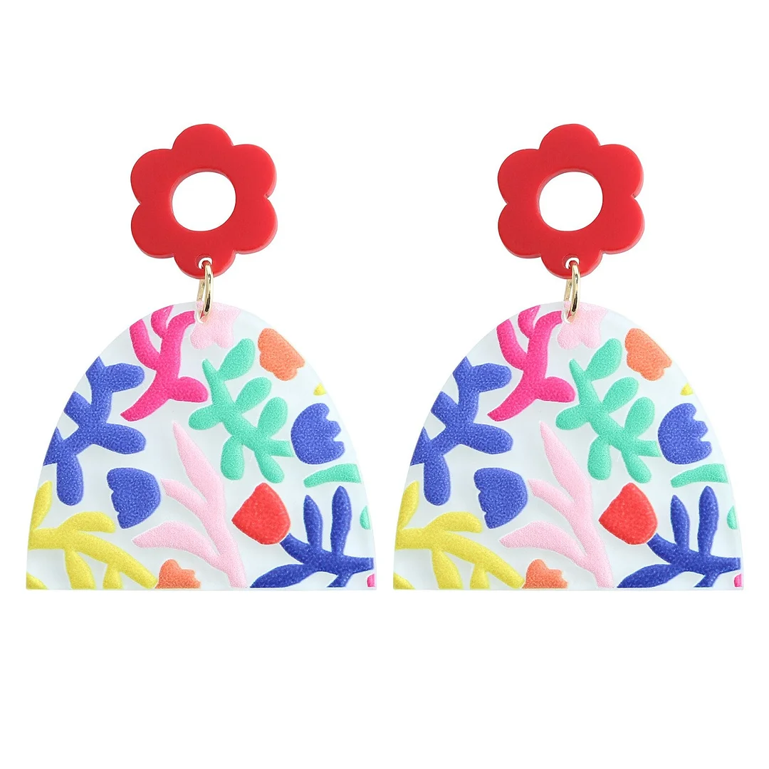 Dvacaman 2021 Fashion Multi-type Geometric Hand Painted Cartoon Fruits Flower Acrylic Resin Drop Earrings Women Colorful Jewelry