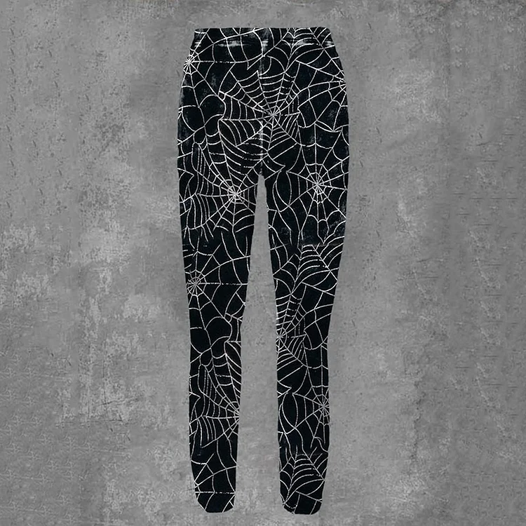 Comstylish Women's Halloween Spider Web Printed Casual Leggings