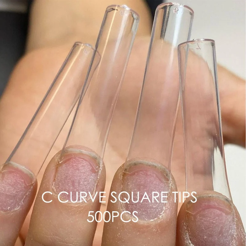 500pcs Flat Square XXL Long Acrylic Nail Tips Flatter Straight Non C Curve Half Cover False Nails Tip Manicure Tool-Nail Inspo