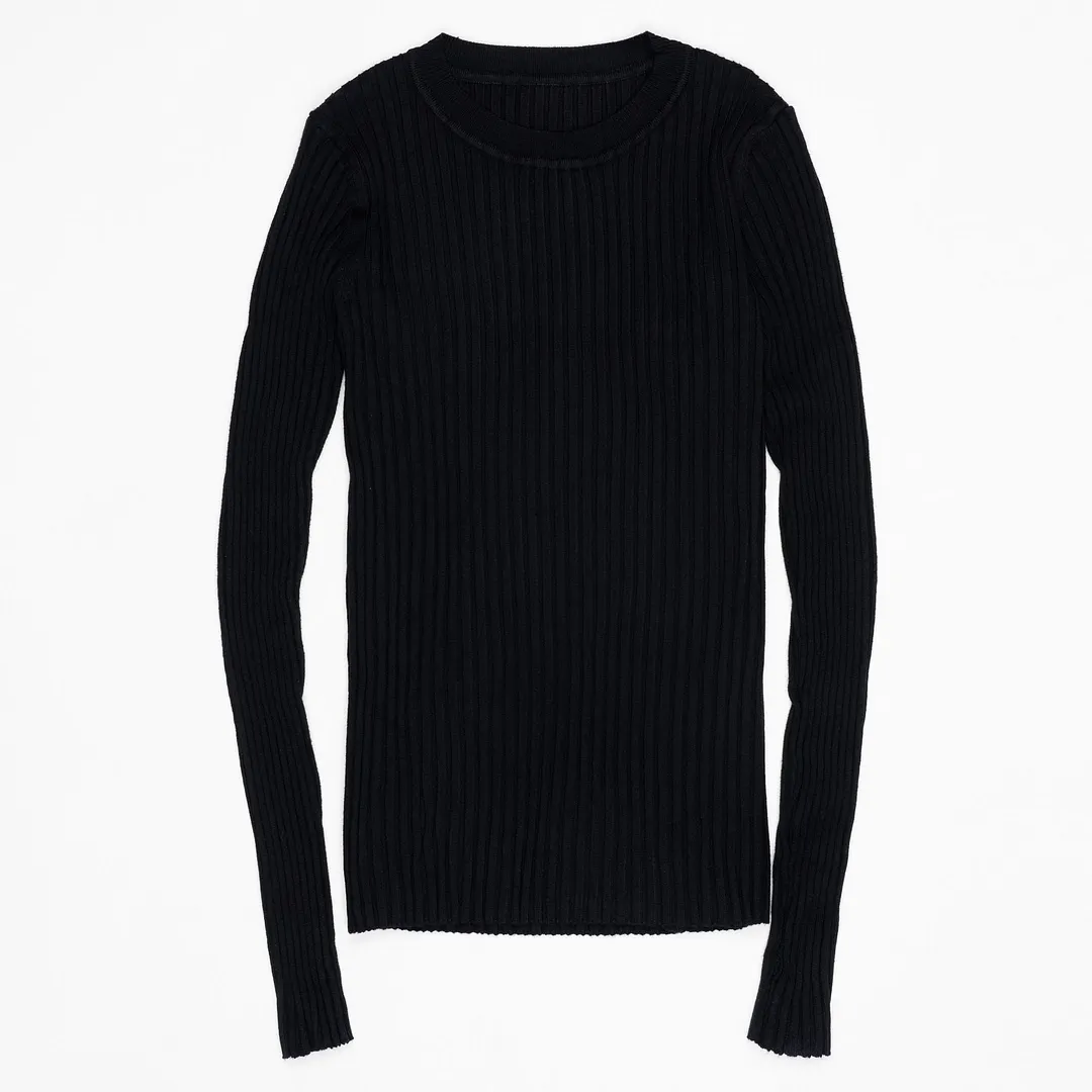 Women Sweater Pullover Basic Ribbed Sweaters Cotton Tops Knitted Solid Crew Neck With Thumb Hole
