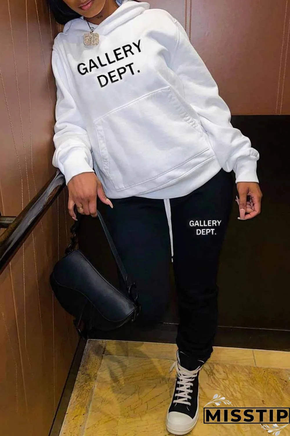 White Sportswear Print Letter Hooded Collar Long Sleeve Two Pieces