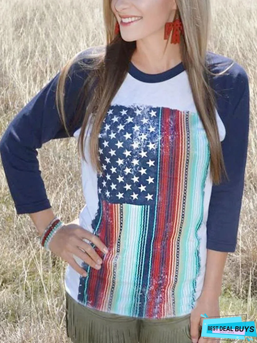 Casual Printed Long Sleeve Tunic Top