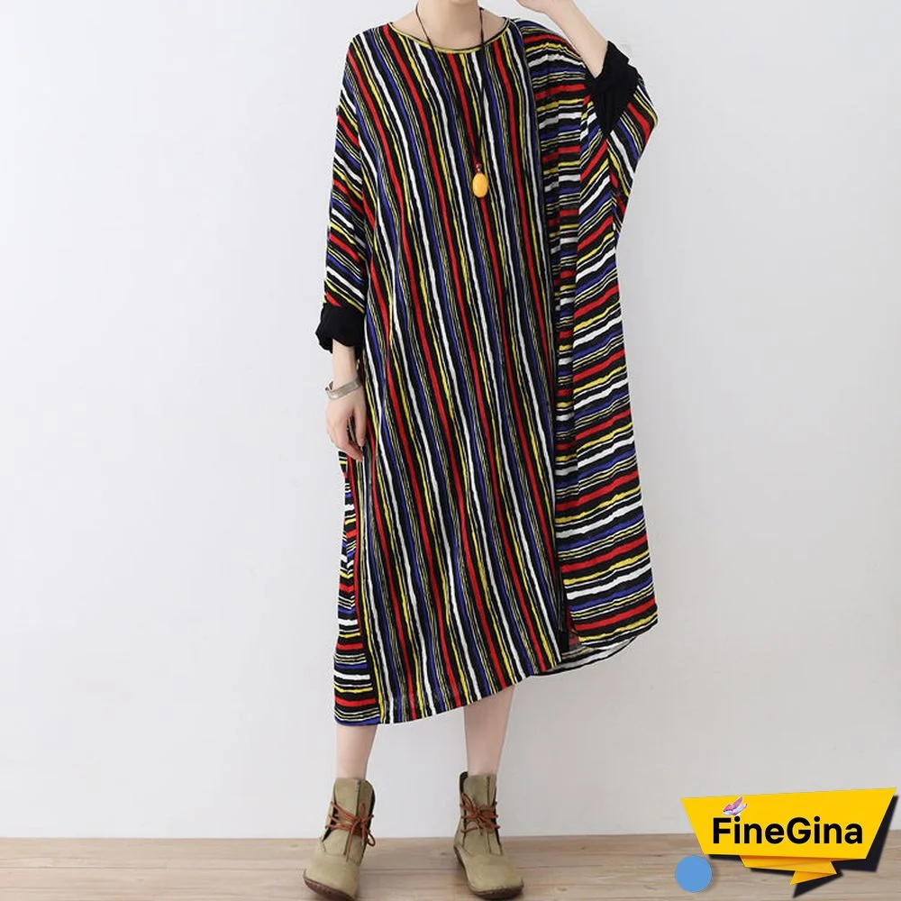 long sleeved striped caftans oversized casual cotton dresses long maxi dress