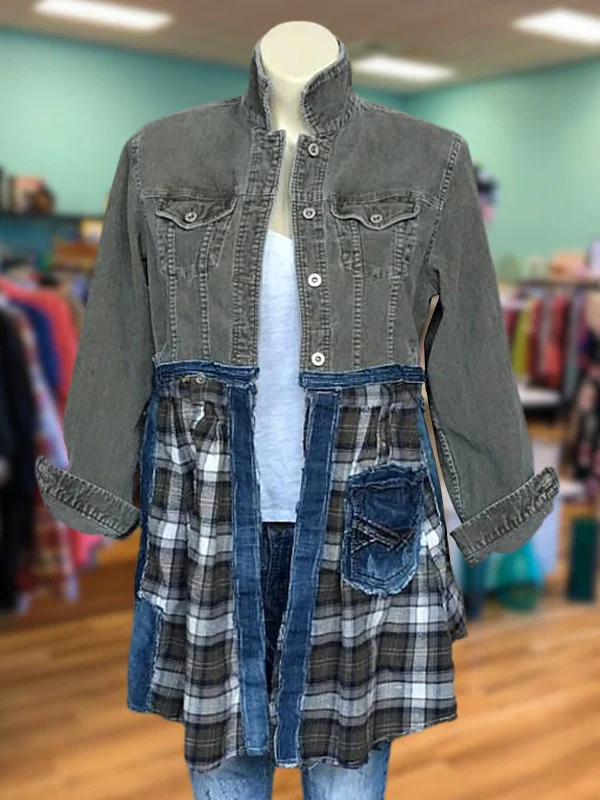Casual Denim Jacket With Plaid