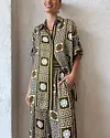 Linen Blend Vintage Print Blouse and Pants Two-Piece Set