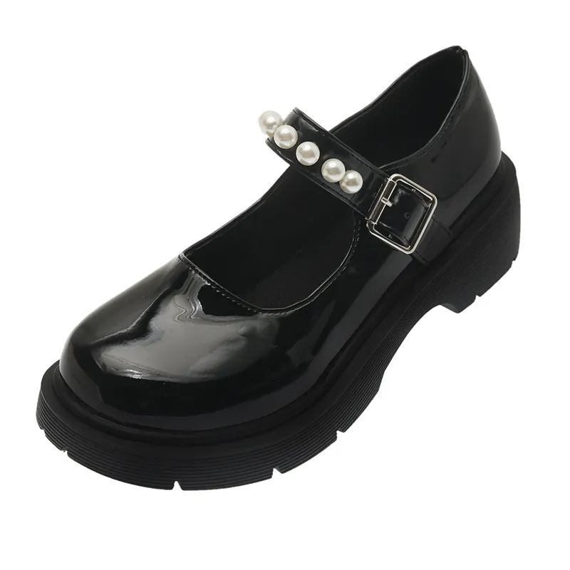 Breakj Breakj Retro British Style Small Leather Shoes Women 2025 Spring New Beaded Fairy With Thick-Soled Mary Jane Single Shoes