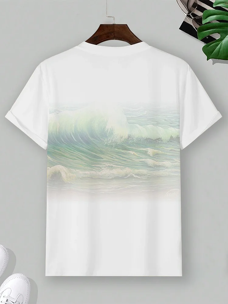 Men's Vacation Sea Wave Print Casual T-Shirt