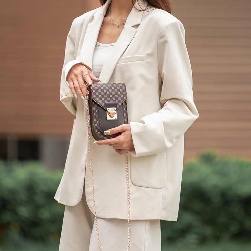 Women’s Small Pu Leather Color Block Fashion Square Lock Clasp Crossbody Bag Chain Bag