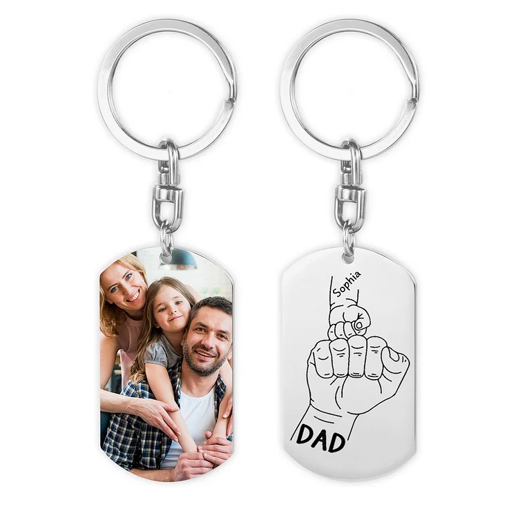 Personalized Photo Keychain with 1 Name Engraved Tag Keyring Gifts for Father-Father and Kids