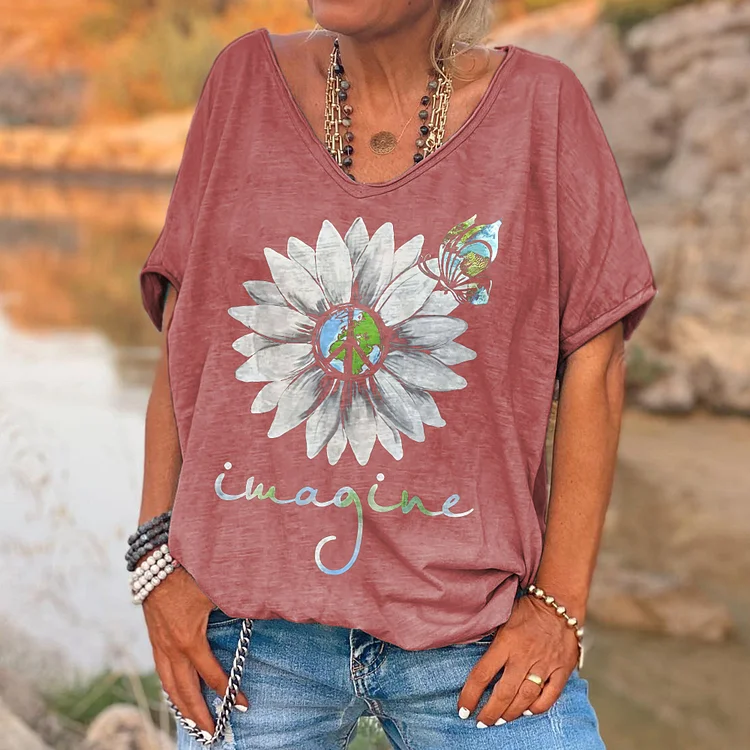 Imagine Peace Floral Printed Women's T-shirt socialshop