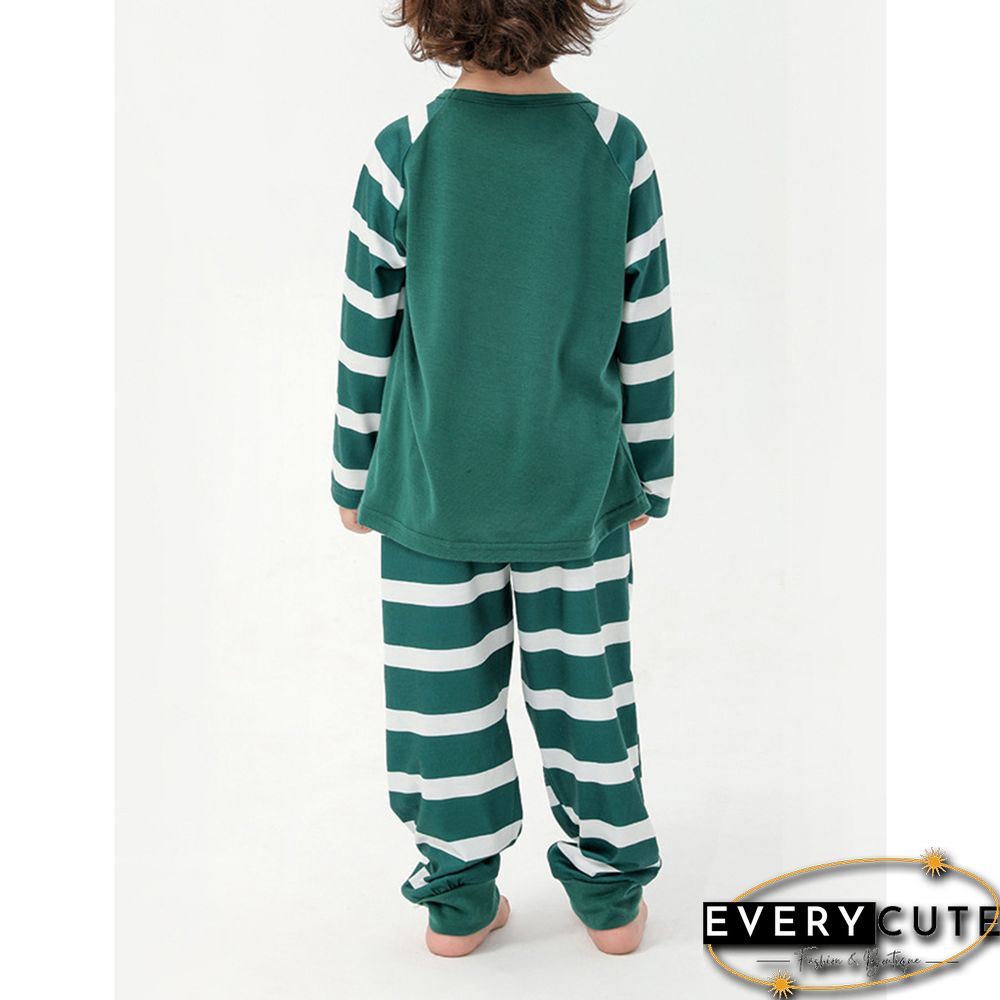 Green Striped Graphic Print Cotton Blend Lounge Set